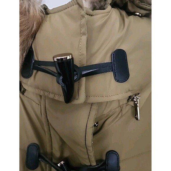 Zara Hooded Puffer Parka Jacket Womens Med With Toggles Olive Army Green - Picture 8 of 12